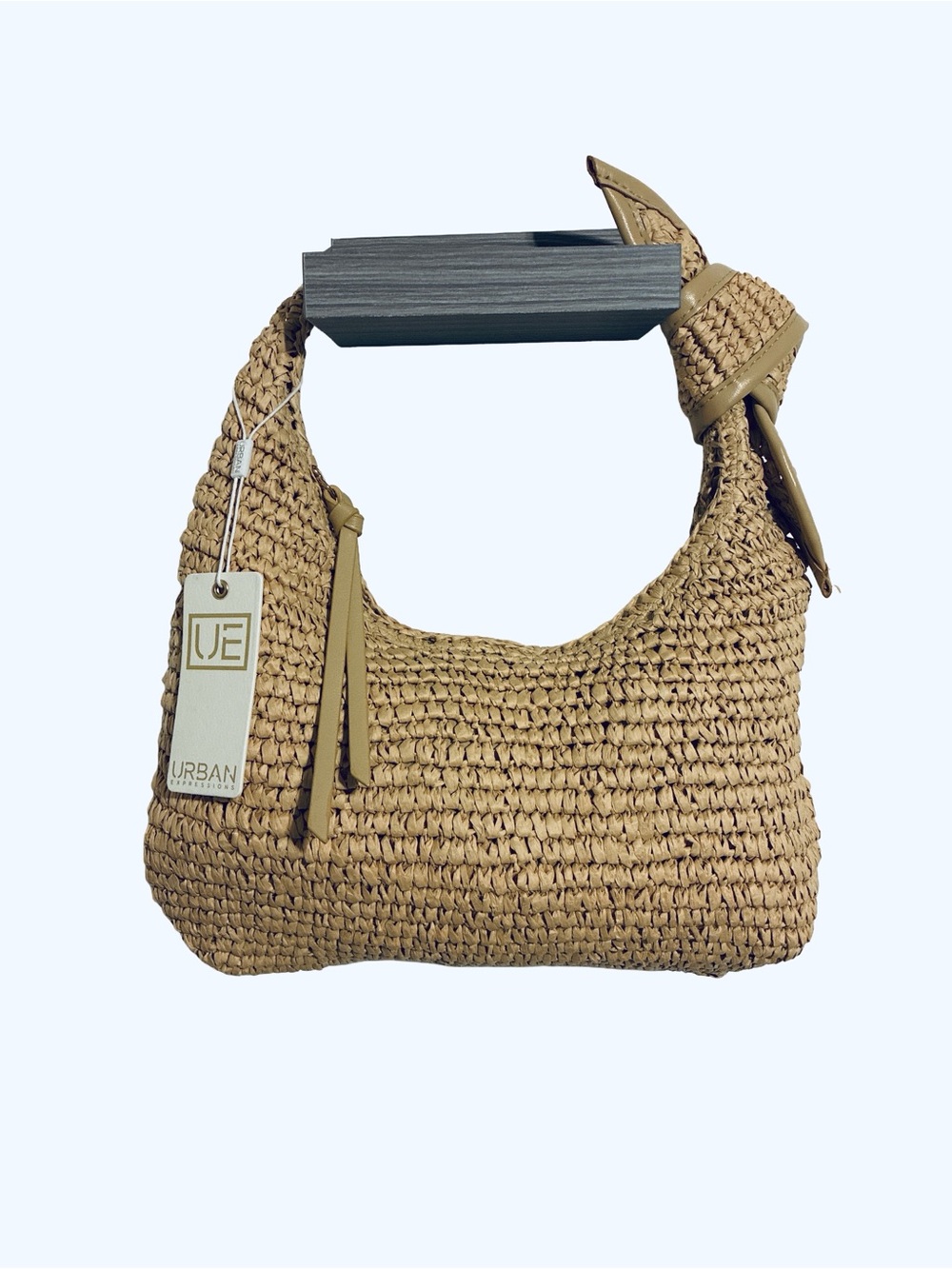 NEW, Urban Expressions Tan Woven Shoulder Hobo Bag with Knotted Strap